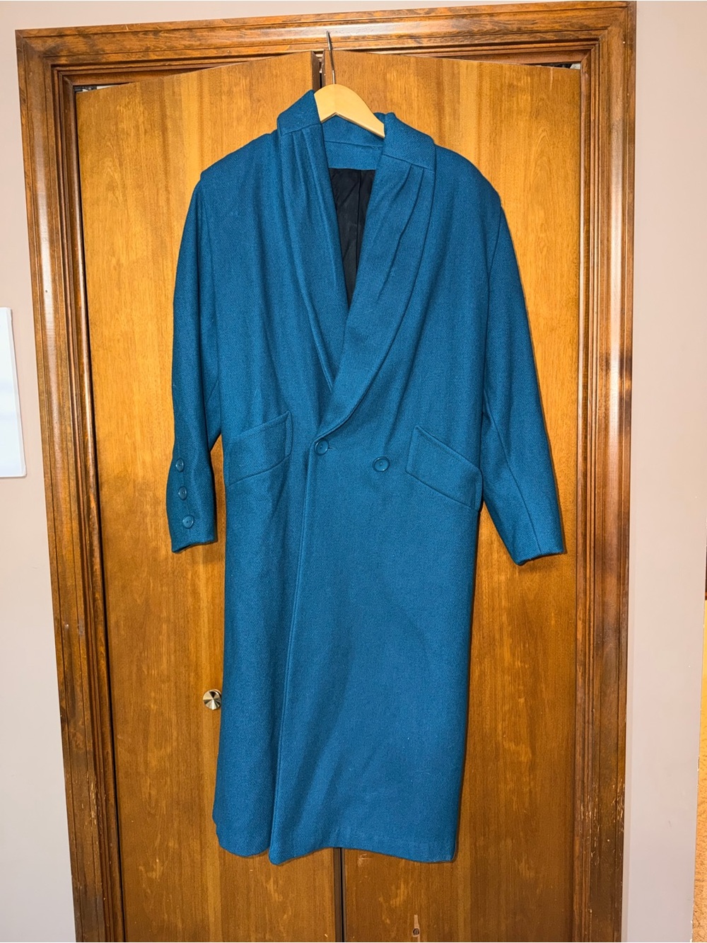 Vintage Blue Trench Coat with Notch Lapel
